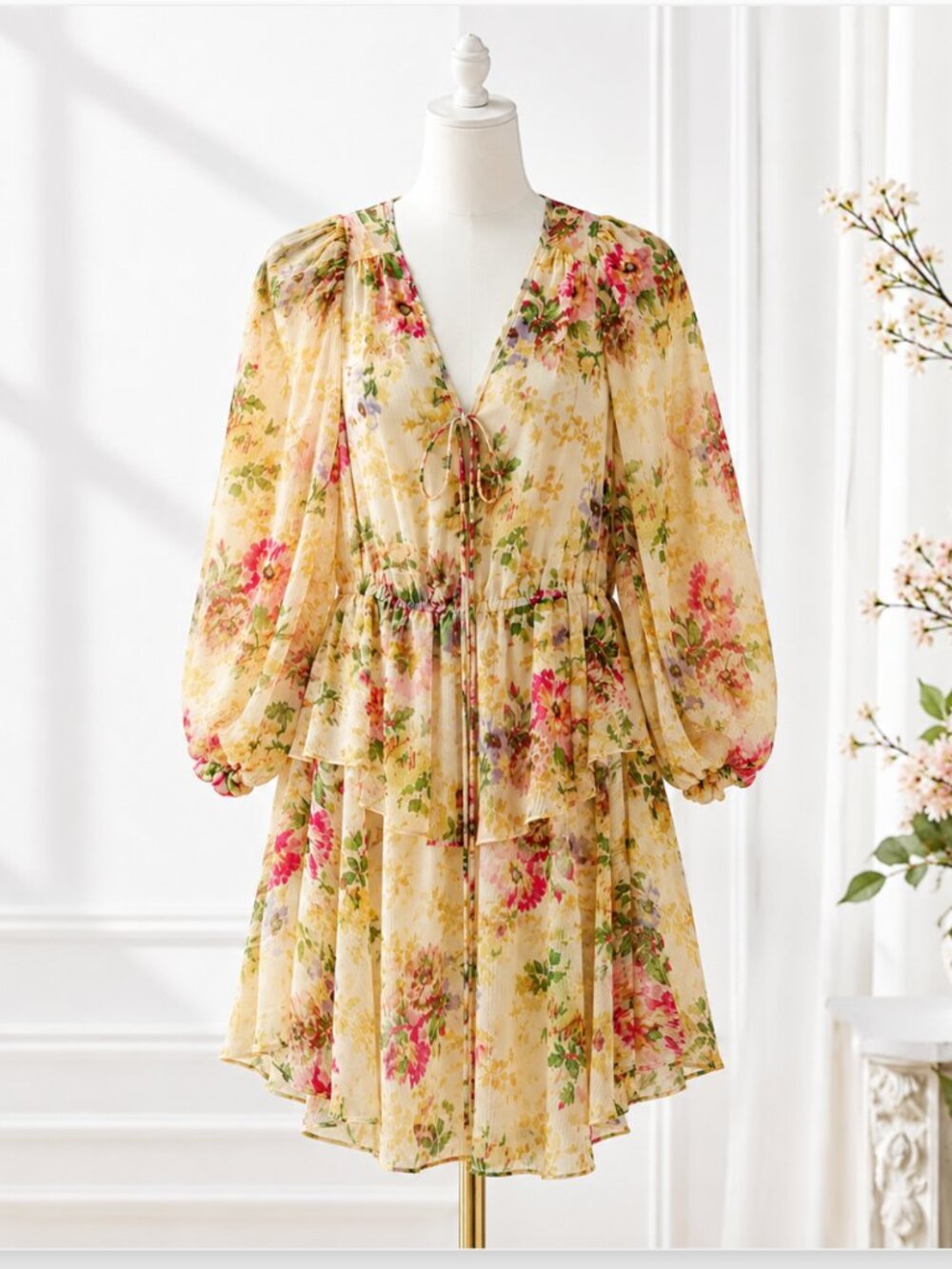 Ted Baker Tamziiy Floral Print Tie Front Mini Dress Size 1 / US 4